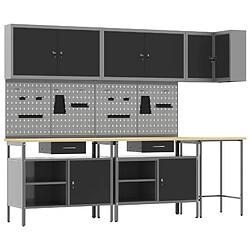 vidaXL Ensemble de placards de travail avec tiroir 10 pcs Noir et gris