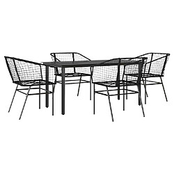 vidaXL Ensemble à manger de jardin 5 pcs noir résine tressée verre