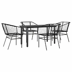 vidaXL Ensemble à manger de jardin 5 pcs noir résine tressée verre