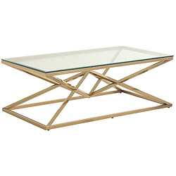Vivenla Table basse design en acier inoxydable poli doré et plateau en verre trempé transparent L. 120 x P. 60 x H. 45 cm collection PARMA