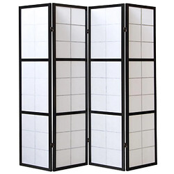 Homestyle4U Paravent bois 4 pans noir