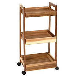 Pegane Desserte à roues 3 niveaux en bois d'acacia - Longueur 40 x largeur 30,5 x Hauteur 84,5 cm