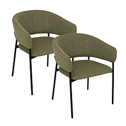 Pegane Lot de 2 chaises fauteuil rembourrés en tissu vert - Longueur 59 x Profondeur 55 x Hauteur 78,5 cm