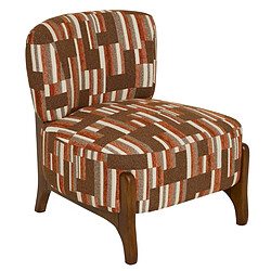 Pegane Fauteuil chenille rembourré à motifs avec pieds en bois effet noyer - Longueur 63 x Profondeur 69 x Hauteur 72 cm