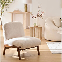 Pegane Fauteuil revêtu de tissu bouclette coloris ivoire - Longueur 61,4 x Profondeur 75,5 x Hauteur 76 cm