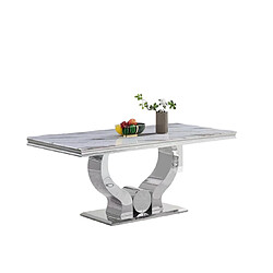 Homy France Table à manger TROFY 4 à 6 personnes 150x90 cm chrome plateau en verre effet marbré blanc