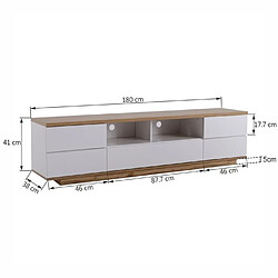 Meuble tv - meuble tv bois 180 cm- blanc brillant - porte - moderne - 180x38x46 cm