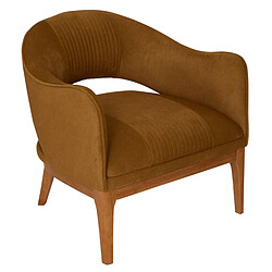 Pegane Fauteuil vintage en velours côtelé camel - Longueur 78 x Profondeur 74 x Hauteur 75,5 cm