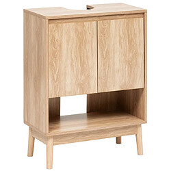 Pegane Meuble sous-lavabo SDB 2 portes coloris effet bois clair - Longueur 60 x largeur 30 x Hauteur 80 cm