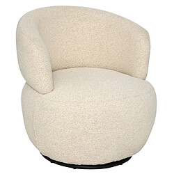 Pegane Fauteuil pivotant rembourré bouclette coloris ivoire - Longueur 73,5 x Profondeur 71,5 x Hauteur 72,5 cm