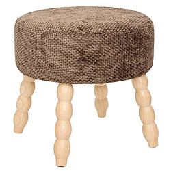 Pegane Tabouret rond tissu bois - Marron