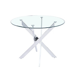 Homy France Table à manger ronde JESSICA TRANSPARENT chrome 100 cm 4 couverts