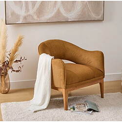 Pegane Fauteuil vintage en velours côtelé camel - Longueur 78 x Profondeur 74 x Hauteur 75,5 cm