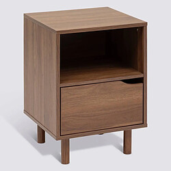 Pegane Table de nuit , Chevet 2 étagères et 1 porte coloris effet bois foncé - Longueur 40 x Profondeur 40 x Hauteur 57,5 cm