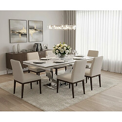 Avis Homy france Table à manger plateau verre marbré - Blanc