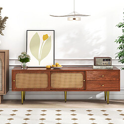 Meuble TV bois et rotin - Marron