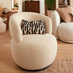 Pegane Fauteuil pivotant rembourré bouclette coloris ivoire - Longueur 73,5 x Profondeur 71,5 x Hauteur 72,5 cm