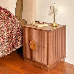 Pegane Table de nuit Chevet avec 2 tiroirs coloris Noyer - Longueur 45 x Profondeur 40 x Hauteur 50 cm