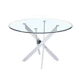 Homy France Table à manger ronde JESSICA TRANSPARENT chrome 100 cm 4 couverts