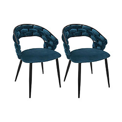 Mes Lot de 2 chaises repas 62x54x83 cm en velours bleu canard - TREZI