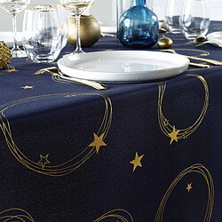 Paris Prix Nappe Antitache Imprimé Star 150x300cm Bleu Marine & Or