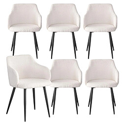 Paris Prix Lot de 6 Chaises Tissu Bouclette Valeria 79cm Crème & Noir