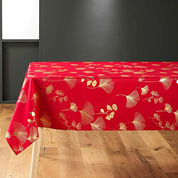 Paris Prix Nappe Imprimé Métallisé Bloomy 150x300cm Rouge & Or
