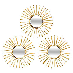 Atmosphera Lot de 3 Miroirs Muraux Soleils Warren 24cm Doré