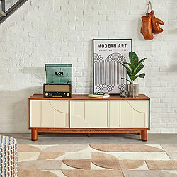 Atmosphera Meuble TV 2 portes et 1 tiroir design en relief JILANI - Marron et beige