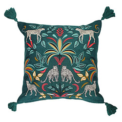 Paris Prix Housse de Coussin Pompons Malaga 40x40cm Bleu