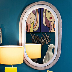 Mauro Ferretti Miroir ovale mural avec cadre en velours gris 90x60x4cm Antony