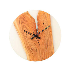 Mes Horloge 55 cm en résine blanc et acacia naturel - REZIN