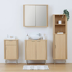 Five Simply Smart Armoire de salle de bain 2 portes avec miroir effet bois clair LIORA - Beige