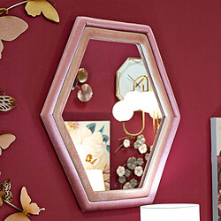 Mauro Ferretti Miroir hexagonal mural moderne avec cadre en velours rose Tony