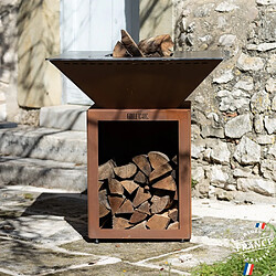 GRILL CHIC CEVENOL Brasero Plancha Barbecue Simple Cuve Corten - Carré avec Rangement Bois - 83 cm