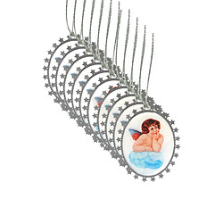 Pluto Médaillon rétro Angel White cintre de Noël (lot de 10)