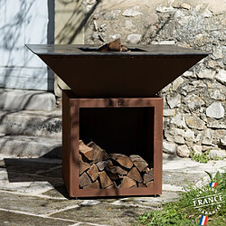GRILL CHIC CEVENOL Brasero Plancha Barbecue Simple Cuve Corten - Carré avec Rangement Bois - 103 cm