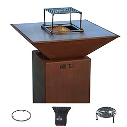 GRILL CHIC Pack Brasero Auvergnat Corten Normal Carré 62x62x76 cm Simple Cuve