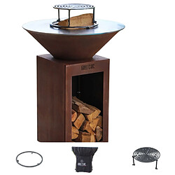 GRILL CHIC Pack Brasero CEVENOL SImple Cuve Corten Rond 74x90 cm - Avec rangement bois