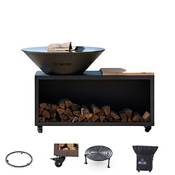 GRILL CHIC Pack Brasero Traditionnel Acier Thermolaqué 83x90 cm Gris Anthracite Double Cuve