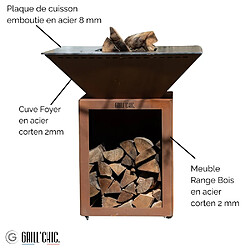 Avis GRILL CHIC Braséro CEVENOL Simple Cuve Corten Carré 83cm - Avec rangement bois