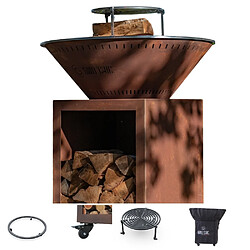 GRILL CHIC Pack Brasero Classique Corten 103x90 cm Double Cuve - Avec rangement bois