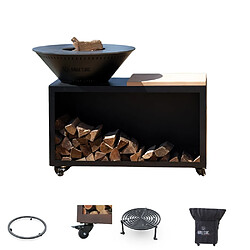 GRILL CHIC Pack Brasero Traditionnel Acier Thermolaqué 83x90 cm Noir Double Cuve