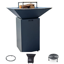 GRILL CHIC Pack Brasero Cevenol Acier Thermolaqué Normal Carré 74x74x90 cm Gris Anthracite Double Cuve