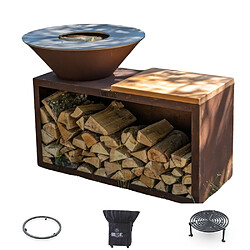 GRILL CHIC Pack Brasero Traditionnel Corten 103x90 cm Simple Cuve - Avec rangement bois