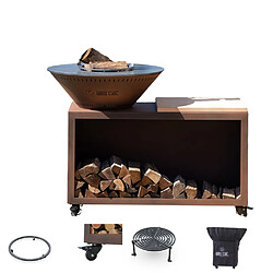 GRILL CHIC Pack Brasero Traditionnel Acier Thermolaqué 103x90 cm Imitation Corten Double Cuve