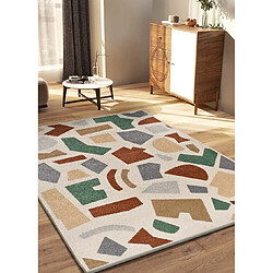 ATTICGO Tapis géométrique BERUTI beige/cuivre/vert 133x190 cm