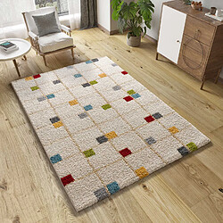 ATTICGO Tapis shaggy géométrique BREMEN crème/multicolore 133x190 cm