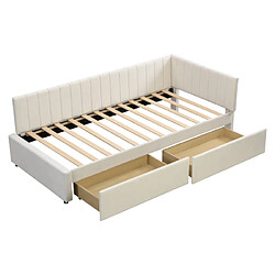 modfu Lit enfant 90x200 cm avec 2 tiroirs et sommier à lattes, en velours, beige pas cher
