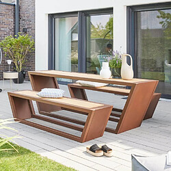 Home Deluxe Ensemble de sièges en acier KOBON Marron - Made in Germany - 2 x banc + 1 x table